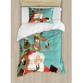 thumbnail image 1 of Santa Duvet Cover Set Twin Size, Father Xmas with Funny Face and Silly Reindeer Buddies Taking a Selfie Having Fun, Decorative 2 Piece Bedding Set with 1 Pillow Sham, Multicolor, by Ambesonne, 1 of 3