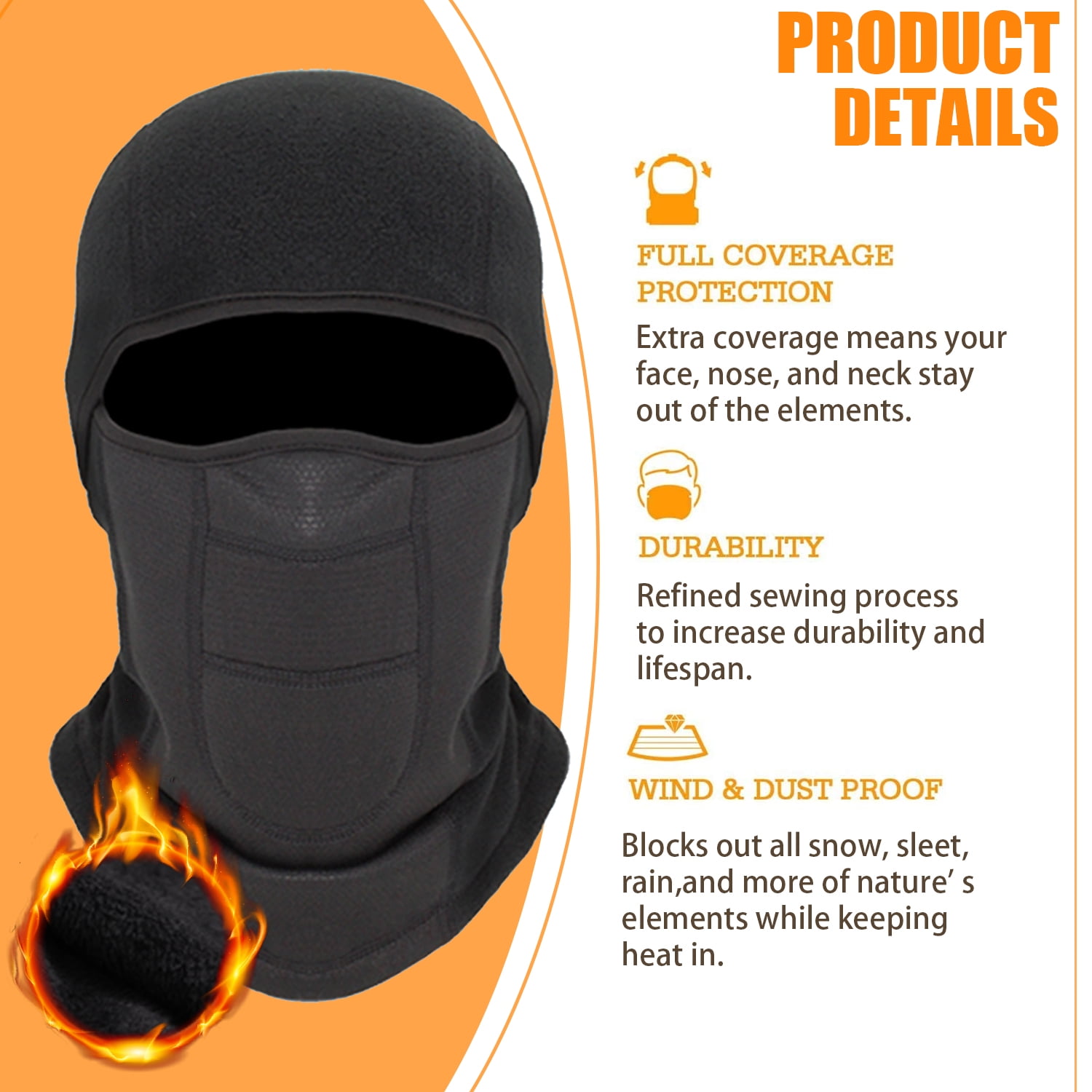 2 Pack Balaclava Ski Mask for Men Thermal Head Cover Windproof Face Mask Hat Black