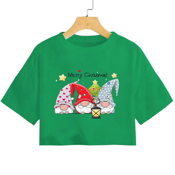 Women's Christmas Gnome T-Shirt New Fashion Cute Gnome Short T-Shirt Shirt Christmas Gnome Merry Christmas Shirt
