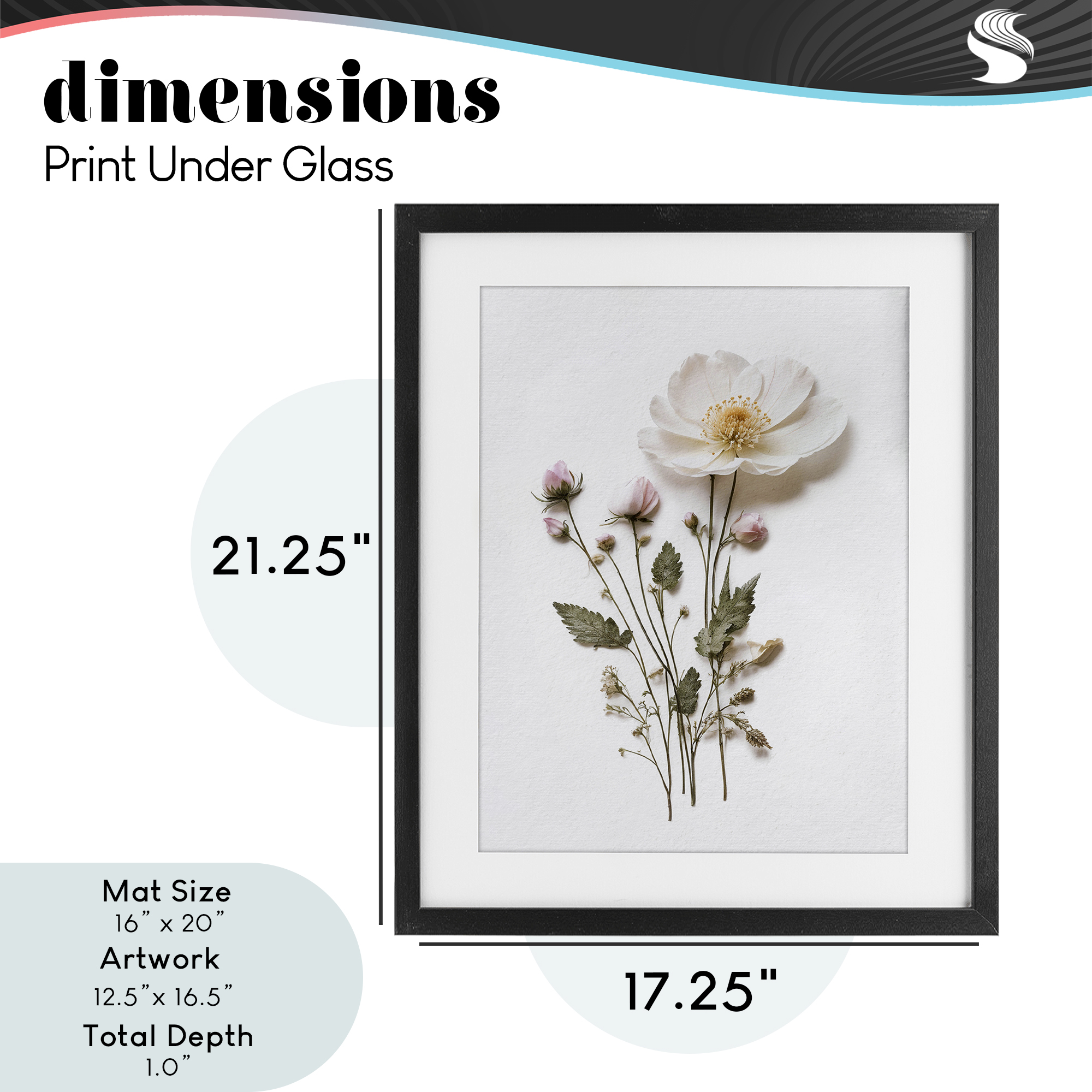 Simple Pressed Flowers Black Framed Print Under Glass, design by Lettered and Lined