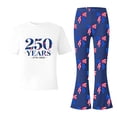 thumbnail image 5 of Weebloom Summer Outfits For Girls Short Sleeve Patriotic Stylish Casual Jumpsuit With Bow Print Flared Leg Pants Kids Playwear Outfit Youth Girl Clothes Set Size 11-12 Years Navy, 5 of 5