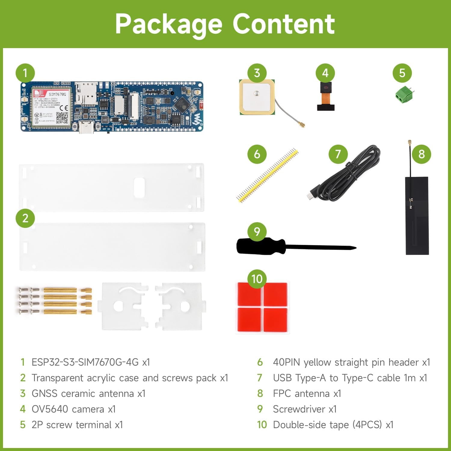 ESP32-S3 SIM7670G 4G Development Board, LTE Cat-1 / WiFi/Bluetooth/GNSS Positioning Support, Global Coverage Multi Band, Suitable for 4G Portable WiFi, Onboard Camera/Antenna