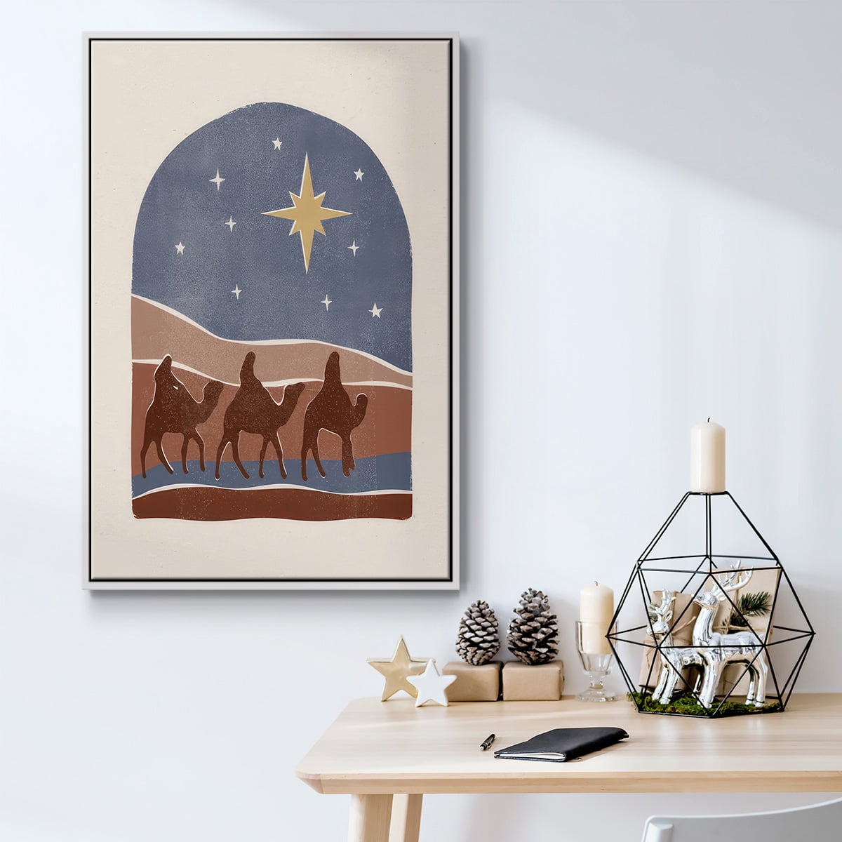 Boho Nativity II - Framed Gallery Wrapped Holiday Canvas - 27 x 41 - White Frame