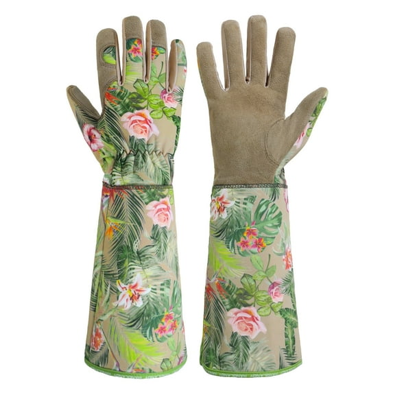 HANDLANDY Leather Gardening Gloves for Women, Thorn Proof Breathable Ladies Rose Pruning Garden Gauntlet Yard Gloves, Gift for Gardeners