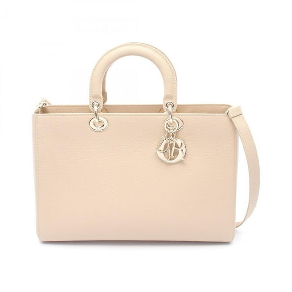 Pre-Owned Christian Dior Dior Lady D-Sire Large Handbag, Leather, Women's, Beige (Good)