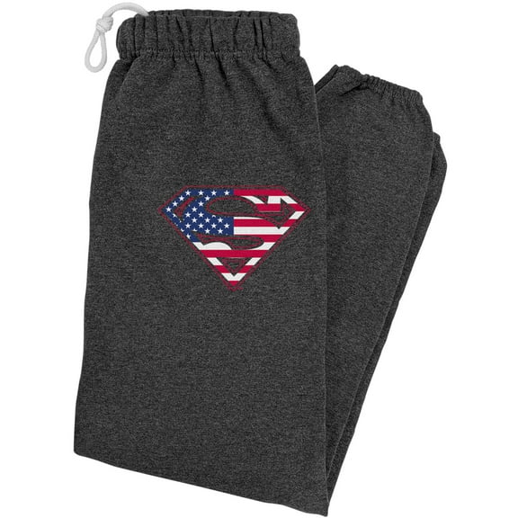 Superman USA American Flag Shield Logo Unisex Jogger Sweatpants for Men and Women, Charcoal Heather, Large