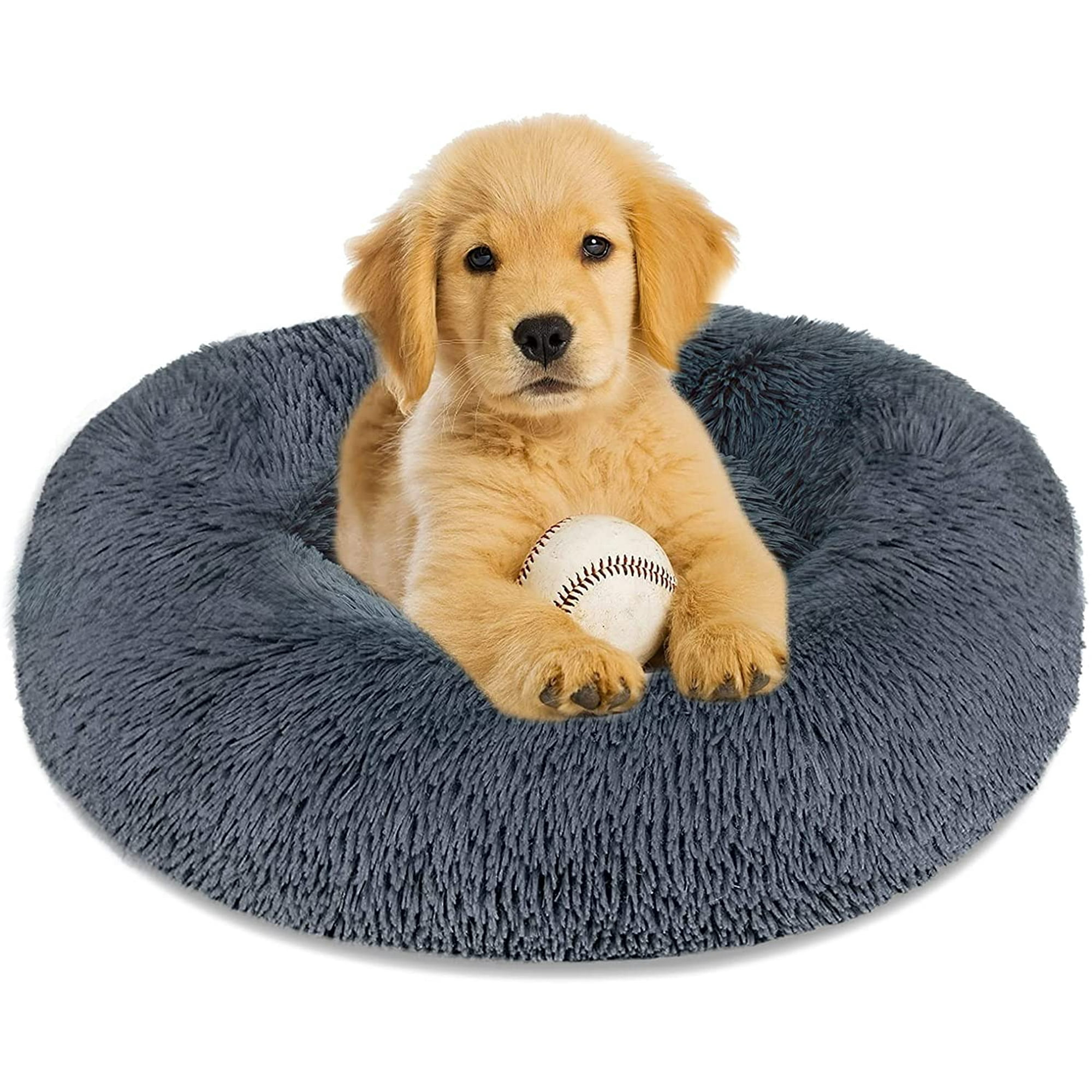 Iguohao Calming Dog Bed Cat Bed Donut Cuddler Anti Anxiety Dog Bed For Small Dogs Cats Machine Washable Round Warm Bed Faux Fur Pet Bed Waterproof