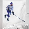 thumbnail image 1 of Modern Tapestry, Hockey Player in Fragmented Triangle Formes Winter Sports Hobby Design, Fabric Wall Hanging Decor for Bedroom Living Room Dorm, 5 Sizes, Blue Purplegrey Black, by Ambesonne, 1 of 1