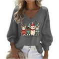 thumbnail image 2 of Craaazy Christmas Shirts for Women Fashion Clothing Christmas Printed 3/4 Sleeve V Neck Xmas Womens Tops Gifts, 2 of 3