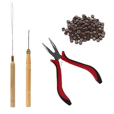 1 Set of Hair Extension Tool Kit Clamp Hook Pull Pin 200Pc -Silicone Link Ring Beads for Professional Hairdressing Tool Accessories (Brown)