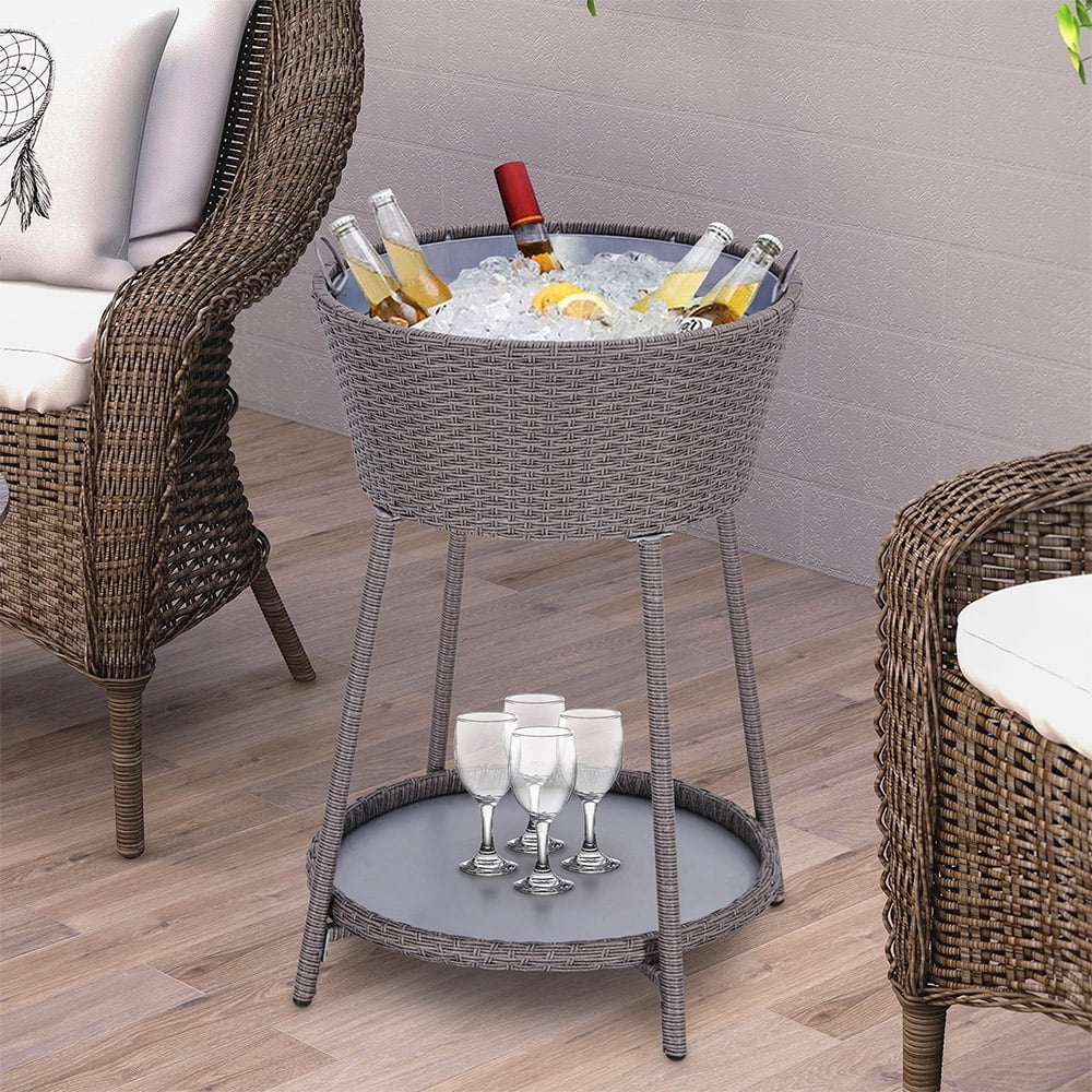 Outdoor Patio Rattan Party Cooler with Tin Plated Tub 