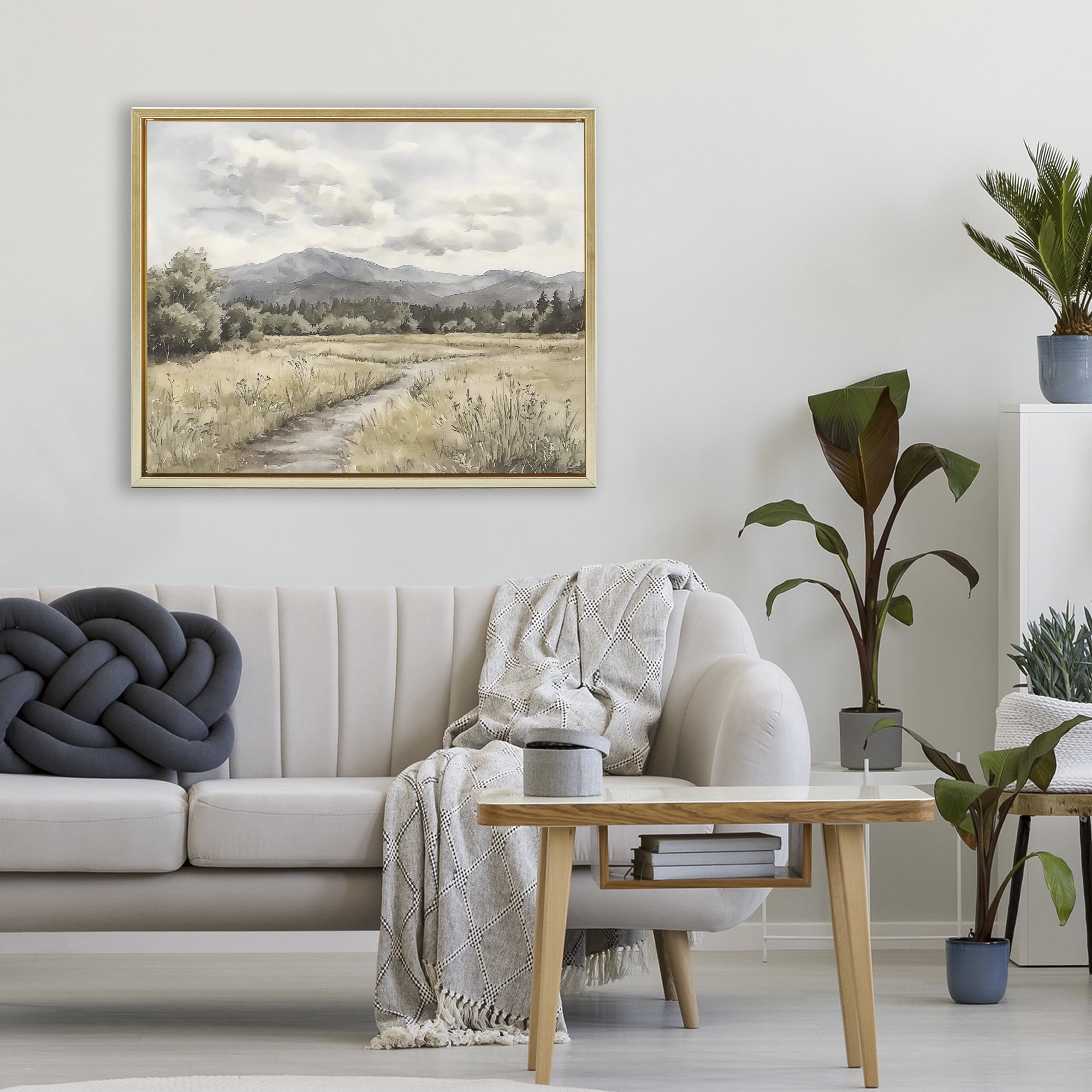 Stupell Industries Muted Pathway to Mountains Gold Framed Floater Canvas Wall Art, design by Riley B