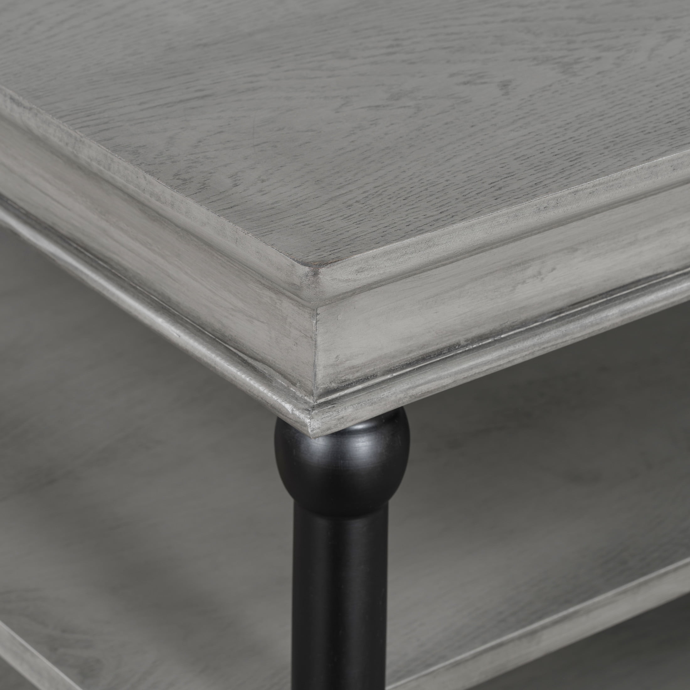 Christopher Knight Home 55.1" Rectangular Wood Coffee Table with 2 Open Storage Shelves, Gray+Black