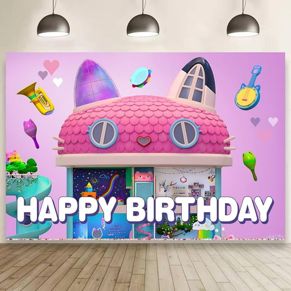 G-B Photography Backdrop,Doll House Backdrop for Birthday Decoration,Shower Photography Banner Decoration.