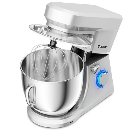 Costway - Tilt-Head Stand Mixer 7.5 Qt 6 Speed 660W with Dough Hook, Whisk & Beater - Silver