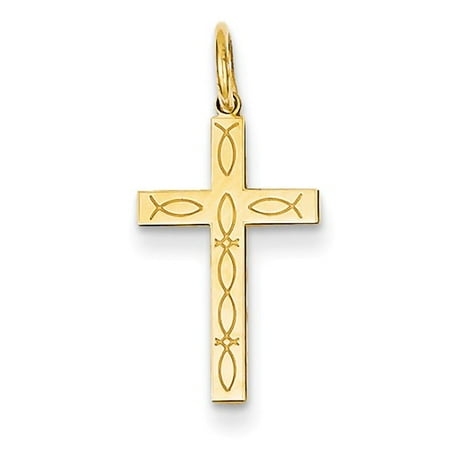 14k Yellow Gold Laser Designed Latin Cross Charm Pendant