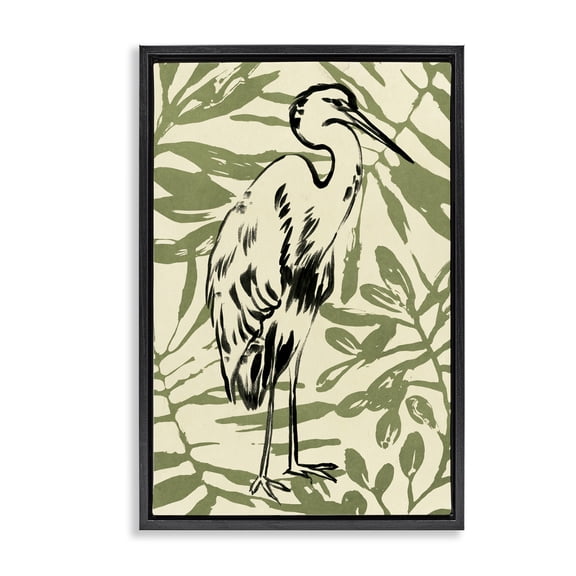 Stupell Industries Eclectic Heron & Leaf Pattern Black Floating Frame Canvas Art, 17 x 25, by June Erica Vess