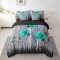 thumbnail image 2 of Castle Fairy Teal Rose Bedding Comforter Set,Romantic Flower Butterflies Full Bedding Set, 2 of 8