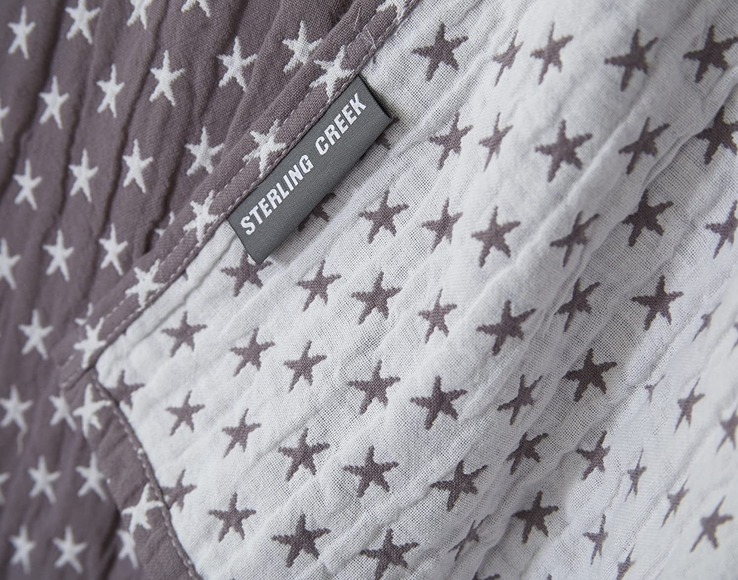 Sterling Creek Dawson Gray White Star Muslin Blanket Three Layers Lightweight Cotton Gauzy Blanket Queen