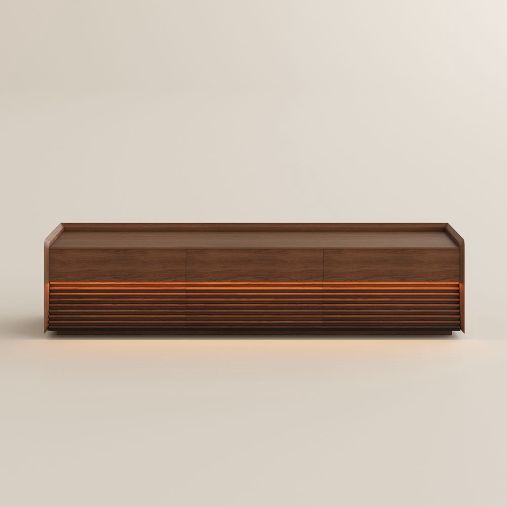 POVISON-78.74" Mid-Century TV Stand, Modern Entertainment Center, Cabinet with Adjustable Light, Walnut TV Console，Fully-Assembled, Perfect for 75-inch TVs