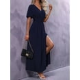 thumbnail image 5 of Women'S Summer Dresses Short Sleeve Maxi Dress Casual V Neck Flowy Sundress Navy Blue M, 5 of 9