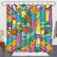 thumbnail image 1 of Vibrant Cartoon Shower Curtain with Adventure Landscapes & Creatures, 1 of 4