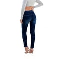 thumbnail image 3 of Women's High Waist Skinny Jeans with Pearl Studded Side Detail - Dark Blue Gradient Wash Denim, Frayed Hem, Stretchy Slim Fit Pants for Night Out, Party & Casual Daily Wear, 3 of 5