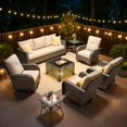 thumbnail image 2 of ODELIO 8-Piece Wicker Patio Furniture Set, PE Rattan Outdoor Conversation Set with Swivel Rocking Chairs & Solar LED Coffee Table, Patio Sectional Seating for Backyard, Beige, 2 of 9
