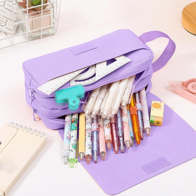 Pencil Case Large Capacity Multi Tier Zipper Organizer Pen Bag, Foldable Structured Storage Compartments, Efficient Stationery Sorting Case, For Office Home Study Desk Travel Users