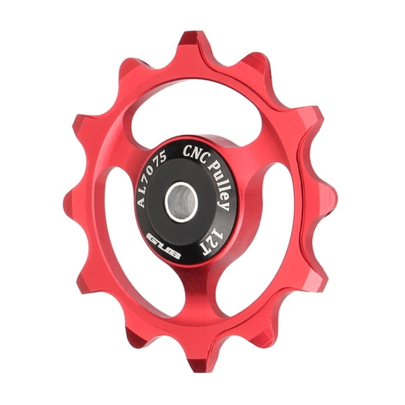 GUB GUB MTB Road Bike Folding Rear Derailleur Pulley, 12T Steel Bearing Red/Black, Aluminum Alloy, 50mm/2.0in Diameter, Lightweight 12g