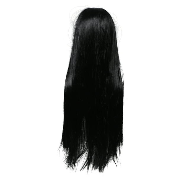 Peluca de pelo sintético largo, negro, liso, con raya al medio, para mujer, para cosplay, fiesta de Halloween, 16 pulgadas