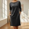 thumbnail image 2 of Fewfanhot Casual Dresses for Women 3/4 Sleeve Casual Dresses with Pockets Winter Dress A Line Loose Swing Tshirt Dress, 2 of 9