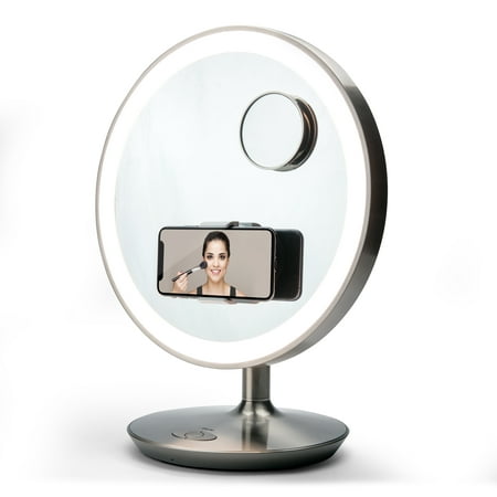 UPC: 0047532918441 | iHome 13  Glow Ring XL LED Silver Vanity Speaker with Bluetooth  Speakerphone  and 10x Detail Mirror