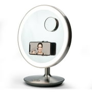 iHome 13" Glow Ring XL LED Silver Vanity Speaker with Bluetooth, Speakerphone, and 10x Detail Mirror