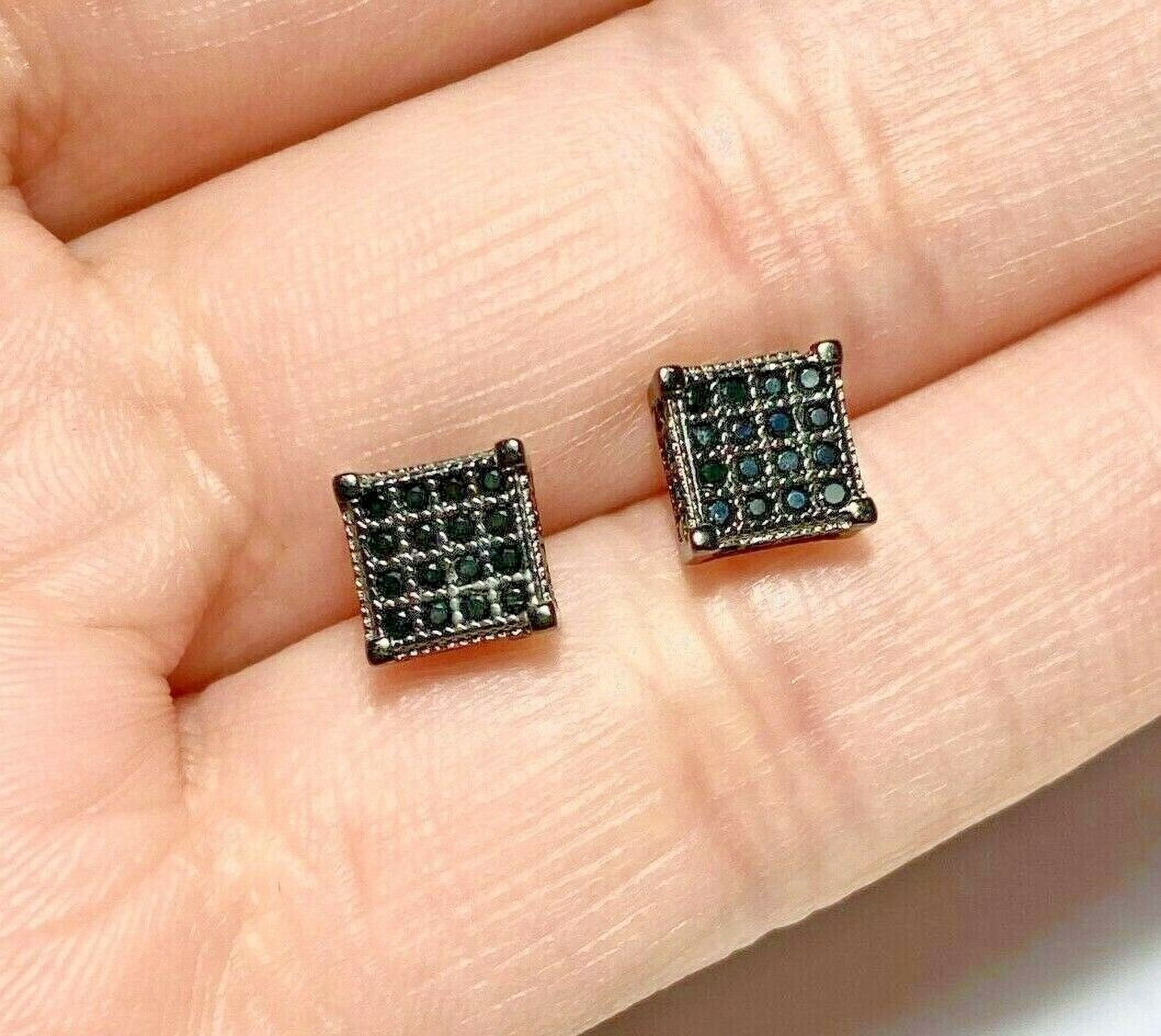 TAAPSEE JEWELS 14k Black Gold Over Silver Cluster Square Screw back Stud Earrings Black Round Diamond