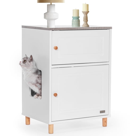 PETSFIT Cat Litter Box Enclosure, Odor-Free Design, Storage Cabinet, Easy-Clean, and Stylish Hidden Cat Litter Box Furniture White
