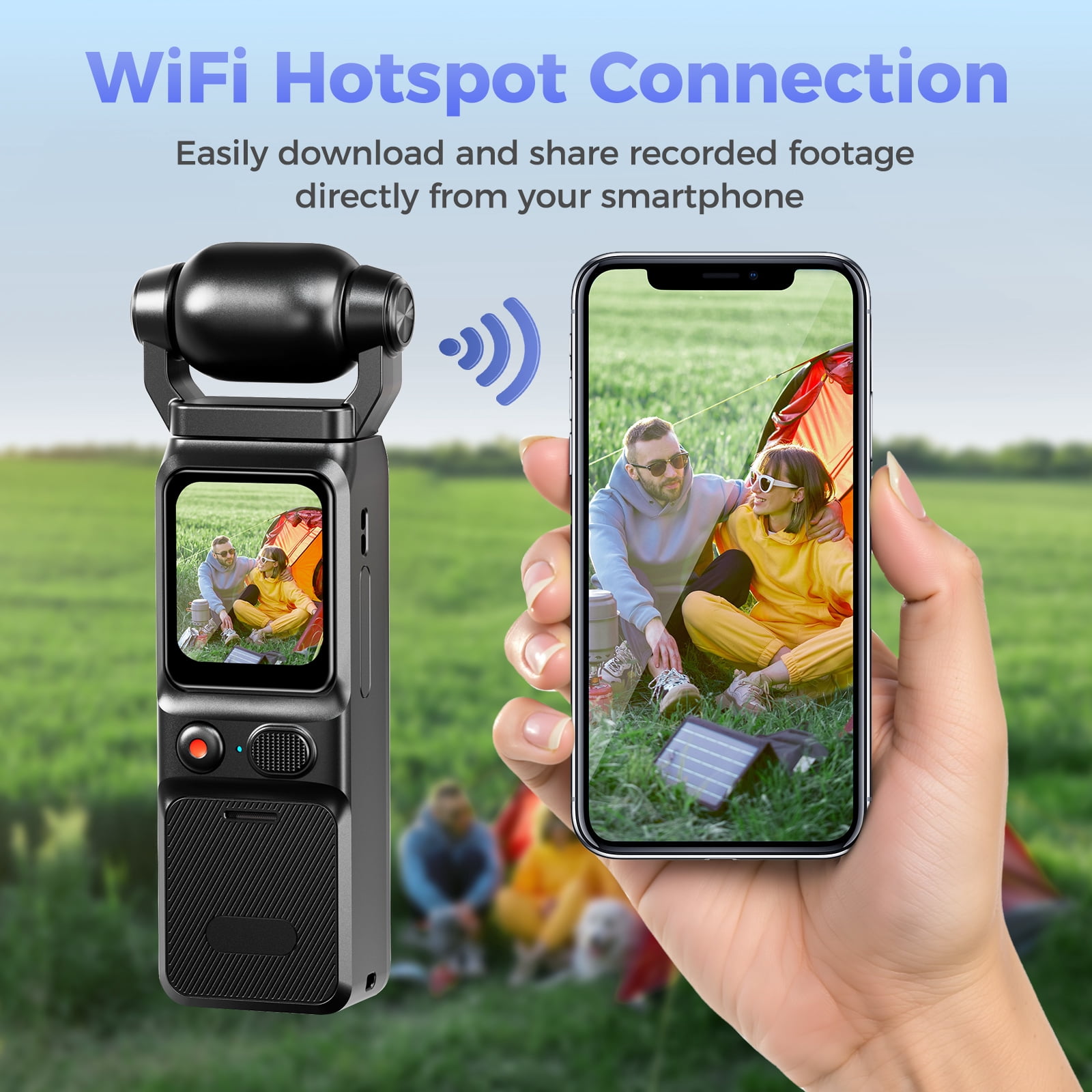 4K/30FPS 48MP vlogging Camera Pocket Action Camera with 6-Axis Stabilization 180° Rotatable Lens 160° Wide Recording WIFI Digital Vlog Camera for YouTube Travel Creators