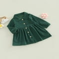 thumbnail image 3 of Enfants Filles Robe en Velours Côtelé à Manches Longues Bouton-Down Solide Robe d'Automne, 3 of 7