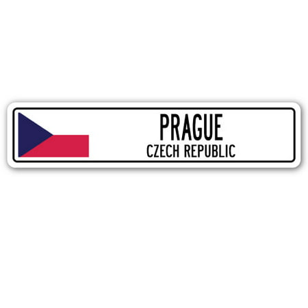 PRAGUE, CZECH REPUBLIC Street Sign Czechoslovakian flag city country road