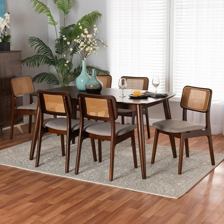 Baxton Studio Dannon Mid-Century Modern Grey Fabric and Natural Oak Finished Wood 5-Piece Dining Set