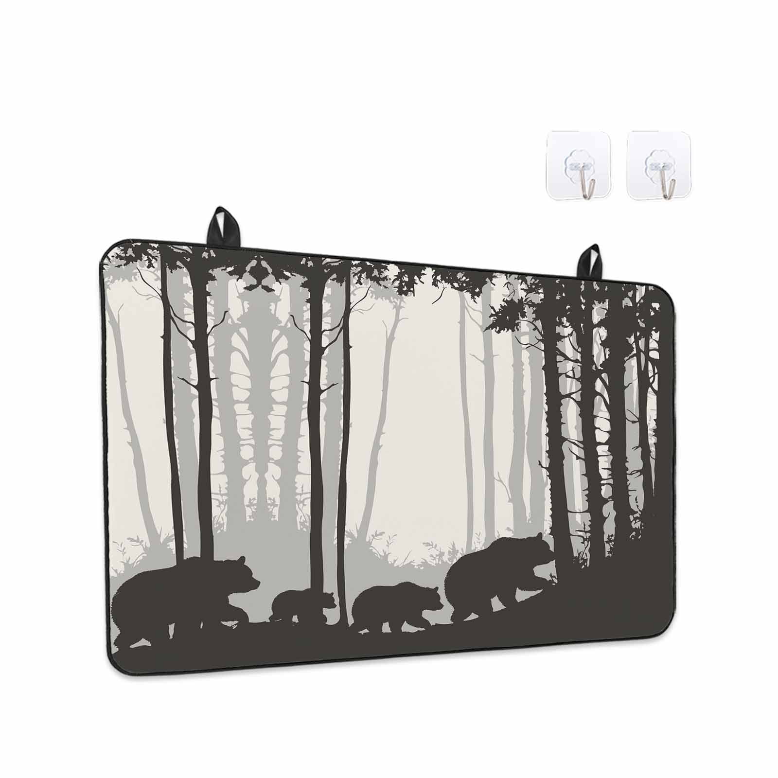Forest Bear Stove Top Cover for Electric Stove, Heat-proof & Non Slip Glass Top Stove Cover Protector, Black Grey Country Farmhouse Nature Tree Kitchen Flat Cooktop Rubber Mat 24x21 Inches