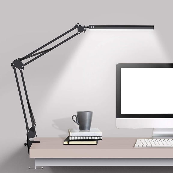Rirool LED Desk Lamp with Clamp, 3 Color Modes 3000K-6000K, 10 Brightness Levels, Memory Function, USB Powered Flexible Clip Light for Office, Study, Reading and Drawing, Black