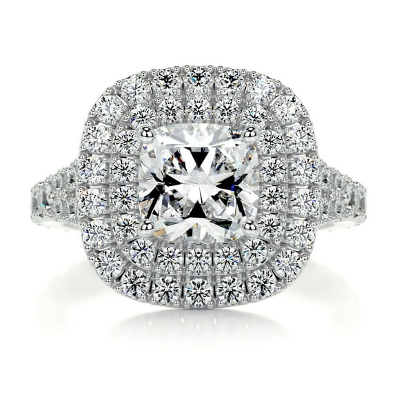 Blue Jewel Cushion Cut Excellent 1.8 Ct Diamond Rings - Wedding Rings - White Gold Over 14K White Gold Plated Diamond Rings for Her - Solitaire with Accent for Women - Double Halo Design