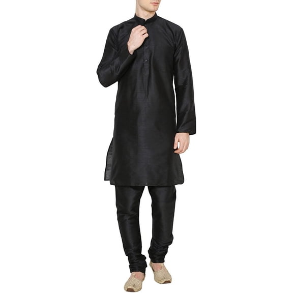 Royal Kurta Men's Silk Blend Solid Kurta Pyjama Black