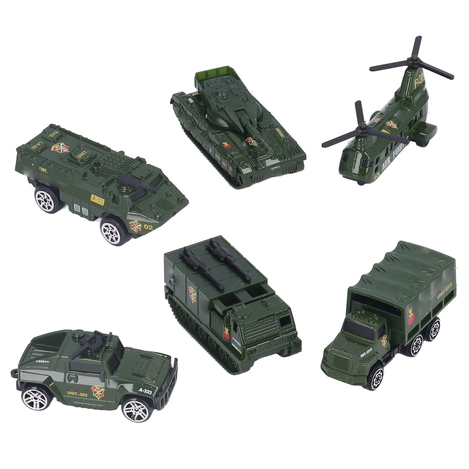 Military Diecast Military Vehicles 6 Pack Army Toys Assorted Transporter Tank Helicopter Armored Car for Boys Kids Age 3