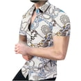thumbnail image 1 of Camisa multicolor de manga corta con botones de solapa y estampado 3D para hombre Pompotops  oipoqjl25438, 1 of 3