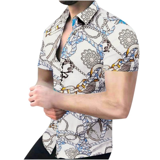 Camisa multicolor de manga corta con botones de solapa y estampado 3D para hombre Pompotops oipoqjl25438
