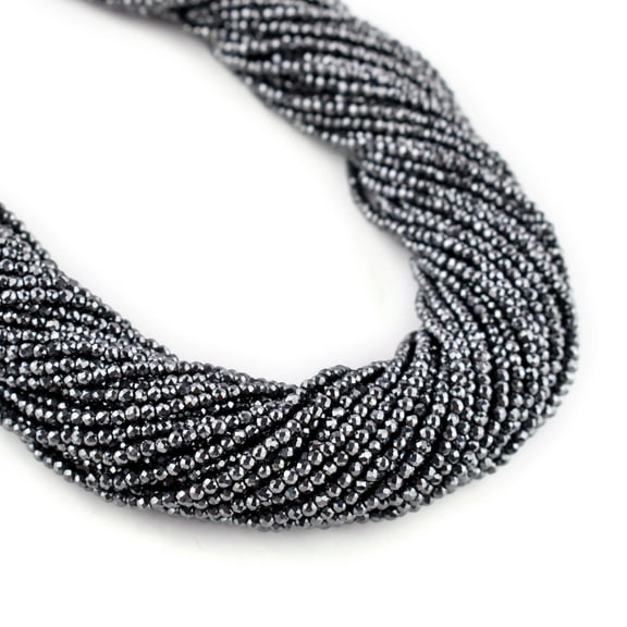 QNAVIC Natural Hematite Gemstone Micro Faceted Rounds Beads Strand Drilled Stone Chakra Healing Crystals DIY Jewelry Making Wholesale Bulk Loose Supply Strand 30 Centimeter (1 Strand)