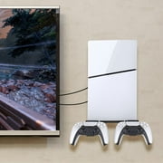 Wall Mount Bracket Vertical Stand with 2 Controller Mounts Display Stand Base for PS5 Slim Digital Edition and Disc Edition