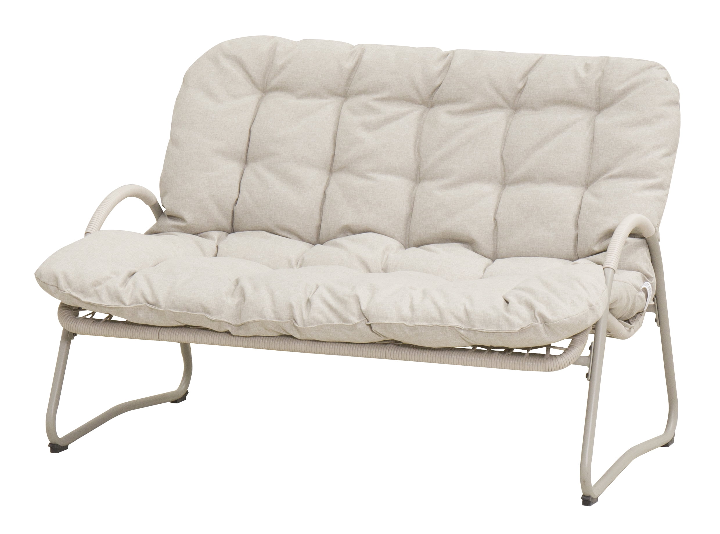 Outdoor Leisure Chair, Metal Frame Double Seat Chair for Garden Backyard Patio, Off White
